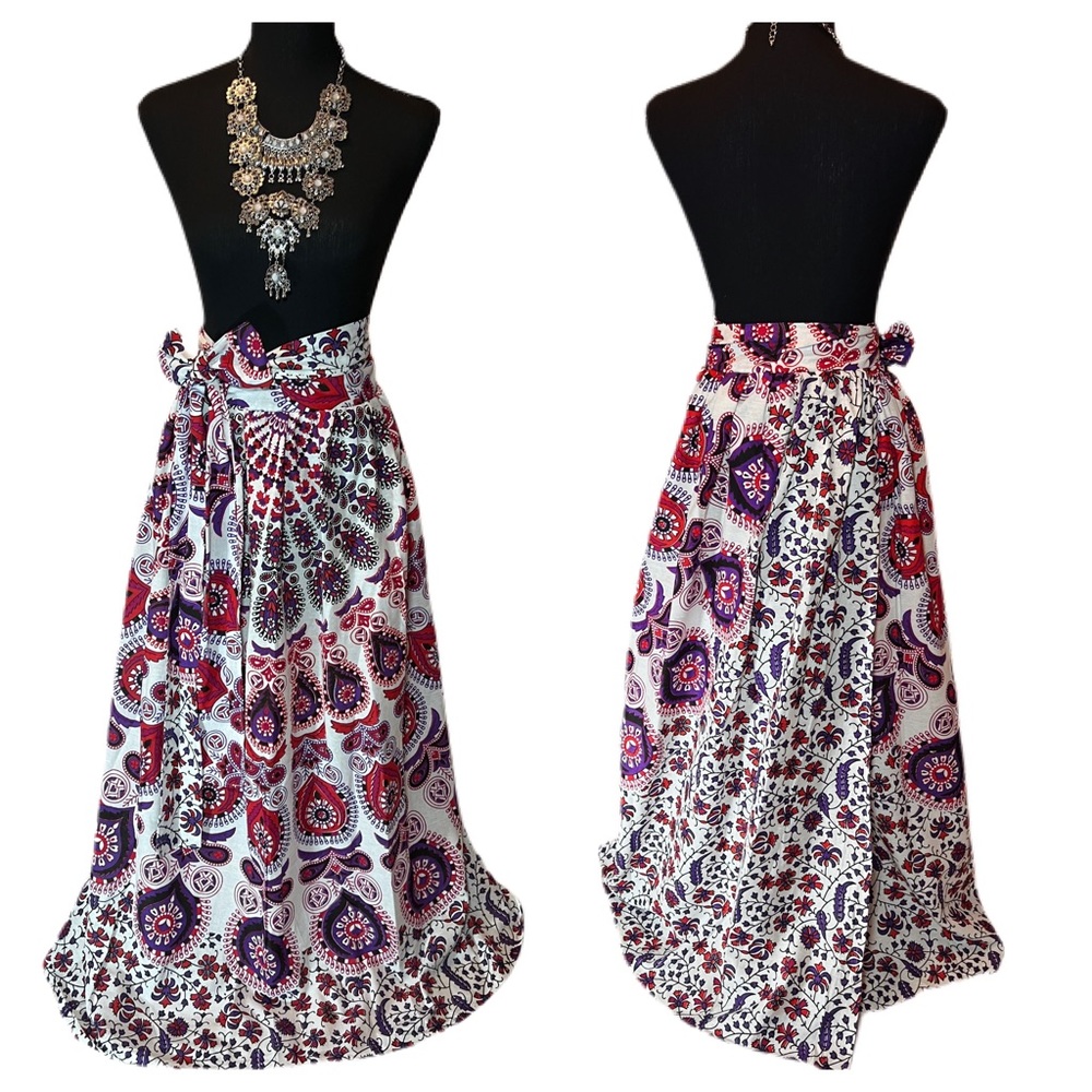Handmade Boho Maxi Skirt High Waist Wrap Around